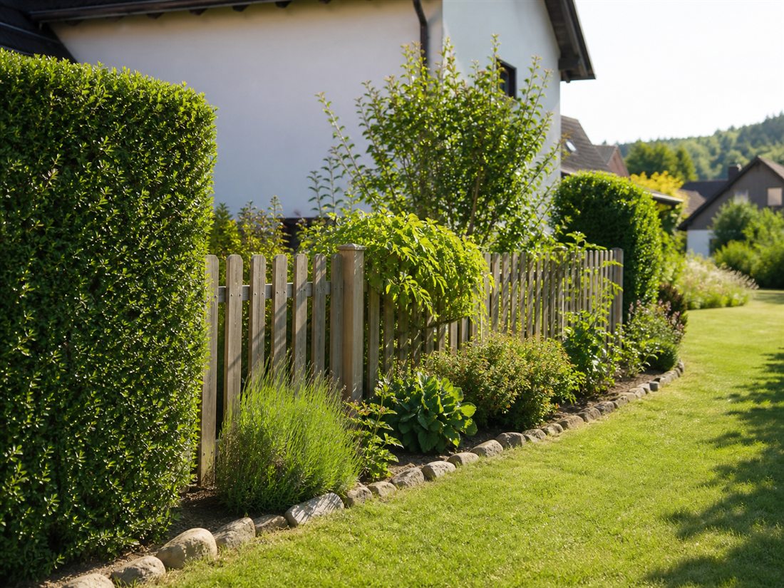 Gepflegter Gartenbereich mit Zaun